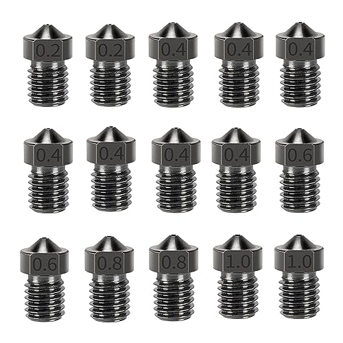 LANKEGU 15-teiliges gehärtetes Düsen-Set für Anycubic Kobra, 3D-Drucker, 7 0,4-mm-Düsen und 2 0,2 ​​mm, 0,6 mm, 0,8 mm, 1,0 mm verschleißfeste Düsen-Set für Anycubic Mega, Mega X, Chrion, Kobra Neo von LANKEGU