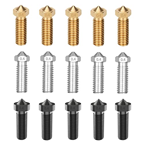 LANKEGU 15PCS Düsen Set für Anycubic Vyper, 3D Drucker Teile 5 Stück Gehärteter Stahl + 5 Stück Edelstahl + 5 Stück Messing, 0,4mm Nozzles Kit für Vyper, Kobra Plus, Kobra Max von LANKEGU