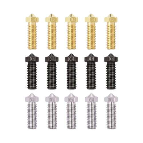 LANKEGU 15PCS Düsen Set für Anycubic Vyper, 3D Drucker Teile 5 Stück Gehärteter Stahl + 5 Stück Edelstahl + 5 Stück Messing, 0,4mm Nozzles Kit für Vyper, Kobra Plus, Kobra Max von LANKEGU