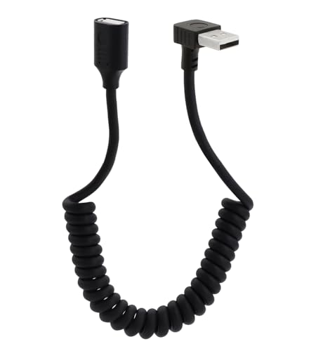 LANMINGLEL 90 Grad USB Stecker auf Buchse Federspiralkabel, Rechtwinkliges USB 2.0 Spiralkabel,Winkel USB Datenübertragungskabel für Maus, Tastatur,Kartenlesegerät usw (Winkel auf) von LANMINGLEL