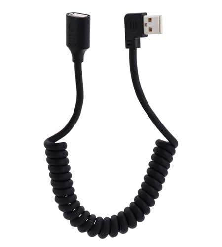 LANMINGLEL 90 Grad USB Stecker auf Buchse Federspiralkabel, Rechtwinkliges USB 2.0 Spiralkabel,Winkel USB Datenübertragungskabel für Maus, Tastatur, USB-Stick, Kartenlesegerät usw(rechts) von LANMINGLEL
