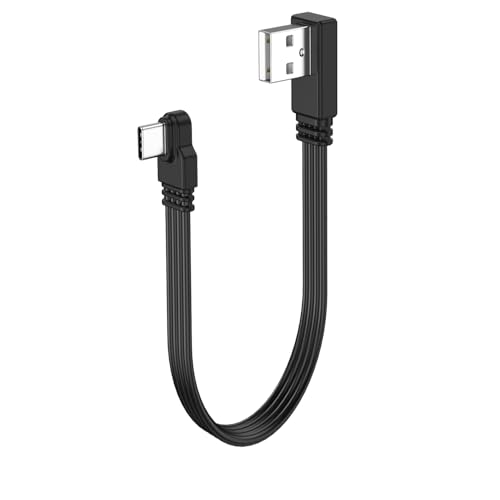 LANMINGLEL Kurzes 90 Grad flaches USB 2,0 Kabel USB Stecker auf Typ C Stecker flaches weiches Datenkabel 480Mbps Datenübertragungskabel für Telefone, Tablets, Laptops 30CM (Left Angle) von LANMINGLEL