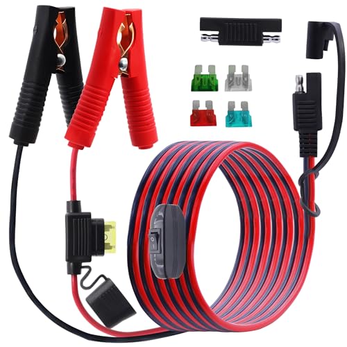 LANMINGLEL SAE zu Batterie Alligator Klemme mit Schalter, 14AWG 12V 24V Batterie Krokodil Klemme zu SAE Verbindungskabel mit SAE Polaritätsumkehr Adapter für Motorräder, Autos, Solarladung(2M) A von LANMINGLEL