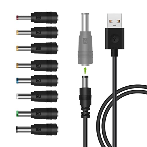 LANMU USB auf DC Stecker Kabel, 8 in 1 USB A auf Hohlstecker Ladekabel Netzkabel Stromkabel Adapterkabel mit 8 Stecker für Router, Rasierapparat, TV Box, Philips Hue Hub (1m, schwarz) von LANMU