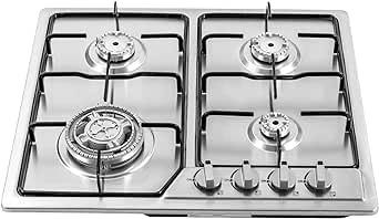 LANNADD 4 Flammen Gaskochfeld Einbau, Gasherd Aus Edelstahl Gas Propan Kocher, Gasherd Gaskochfeld Einbauherd Geeignet für Wohnwagen Haushalte Mit Leichter Küche und Kleine Küchen - Silber von LANNADD