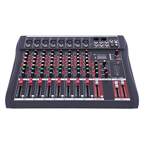 LANNADD Mischpult, Professionelle 8 Kanal Stereo Sound Mischkonsole Tragbarer Bluetooth Audio Mixer mit USB DJ Sound Mischkonsole MP3 für Heim-KTV, Konferenzen, Bars von LANNADD