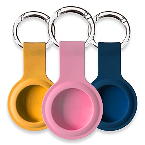 LANNYS Airtags Schlüsselanhänger, Airtags Hülle aus Silikon + Karabiner für die Handtasche/Hund/Katze, Anhänger für Apple Key Finder, Tracker, Schlüsselring, Schlüsselfinder (Gelb, Rosa, Blau) von LANNYS