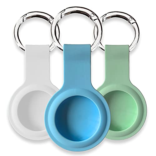 LANNYS Airtags Schlüsselanhänger, Airtags Hülle aus Silikon + Karabiner für die Handtasche/Hund/Katze, Anhänger für Apple Key Finder, Tracker, Schlüsselring, Schlüsselfinder (Weiß, Blau, Grün) von LANNYS