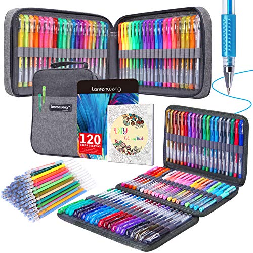 240 Stück Gel-Stifte-Set, 120 farbige Gelschreiber mit 120 Nachfüllminen, Glitzer-Gelstifte mit feiner Spitze für Kinder und Erwachsene, Malbücher, Zeichnen, Basteln, Sammelalben, Bullet Journaling. von LANRENWENG