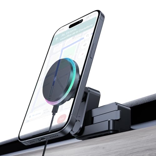 LANTU 15W RGB Handyhalterung für Tesla Tesla Model Y 2020-2024 und Model 3 2017-2023 MagSafe Handyhalter Auto Magnet mit 1M C-C Kabel für iPhone 12-16 Serie und MagSafe-Hülle (Buntes RGB) von LANTU