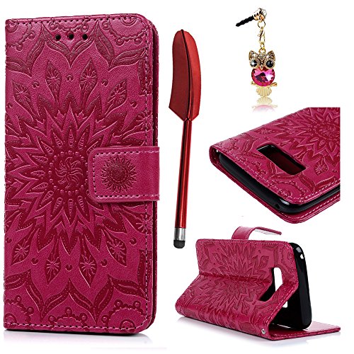 S8 Hülle, Wallet Handyhülle PU Leder mit TPU Inside Brieftasche Cover, [Kartenfach] [Magnetverschluss] [Standfunktion] Schutzhülle, Filp Case für Samsung Galaxy S8, Sonnenblume in Rosa Rot von LANVY