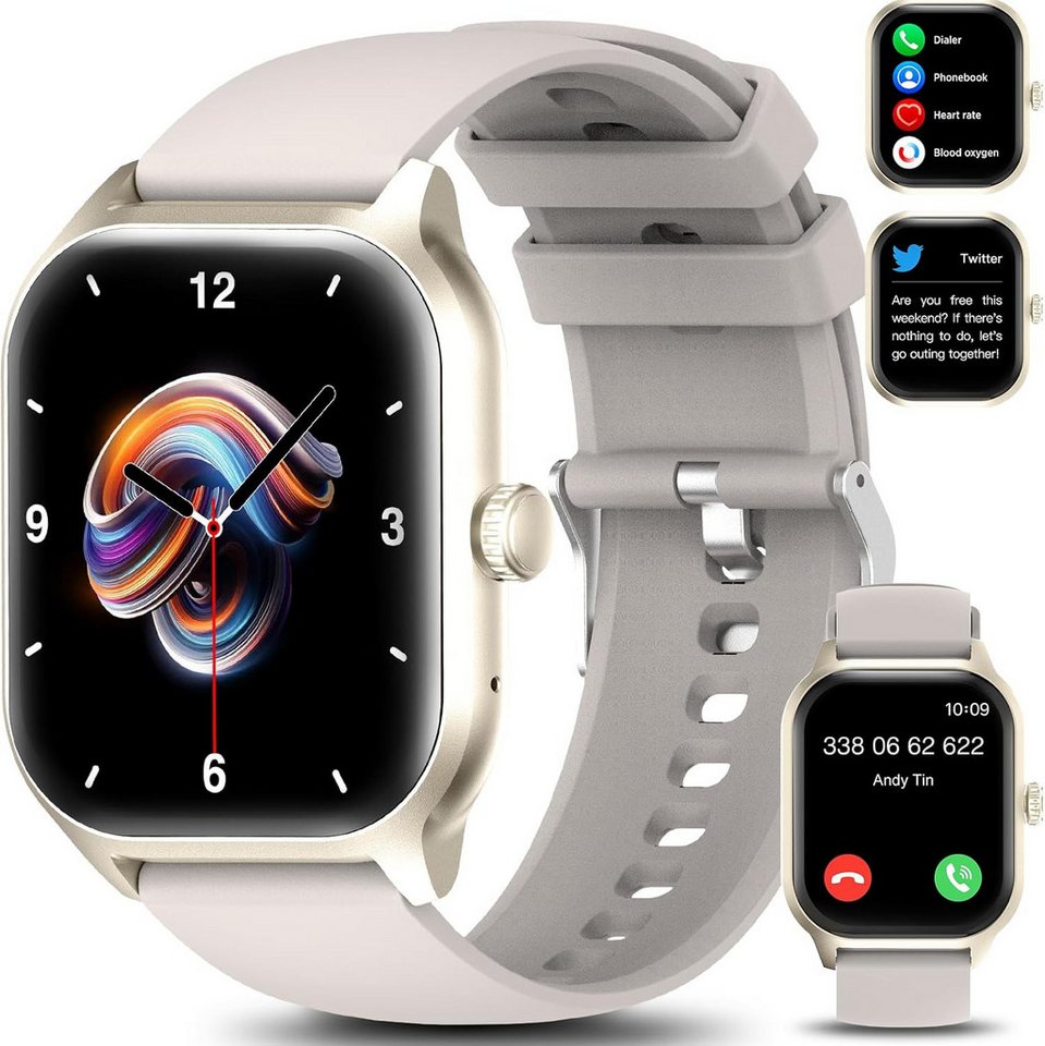 LAOYABB mit Telefonfunktion Fitnessuhr mit Herzfrequenzmesser Sportuhr IP68 Smartwatch (2,01 Zoll, Android, iOS), Robustes Design für intensive Nutzung Benutzerfreundliche Bedienung von LAOYABB