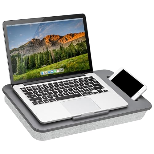 LAPGEAR Sidekick 44215 Schoßschreibtisch mit Geräteleiste und Handyhalterung, für Laptops bis zu 39,6 cm (15,6 Zoll), Grau von LAPGEAR