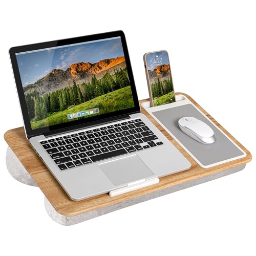 LapGear Home Office Schoßschreibtisch mit Geräteleiste, Mauspad und Handyhalterung, Eichenholzmaserung, passend für Laptops bis zu 39,6 cm (15,6 Zoll), Stil Nr. 91589 von LAPGEAR
