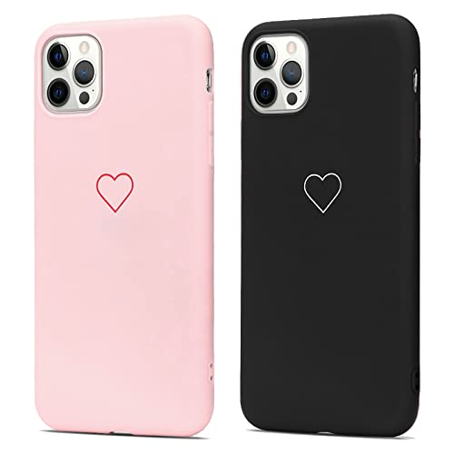 2 Pack Hülle Kompatibel mit iPhone 13 Pro Max Handyhülle Mädchen Cute Herz Muster Case Matt Soft Silikonhülle Ultradünn Stoßfest Weich TPU Bumper Schutzhülle für iPhone 13 Pro Max Schwarz & Rosa von LAPOPNUT