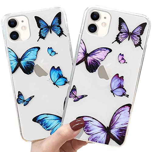 LAPOPNUT 2 Pack Hülle für iPhone 11 Pro Handyhülle Transparent Hülle Blau Schmetterling Silikon Schutzhülle Klar Rückschale Butterfly TPU Case Cover für iPhone 11 Pro, Blau & Lila von LAPOPNUT