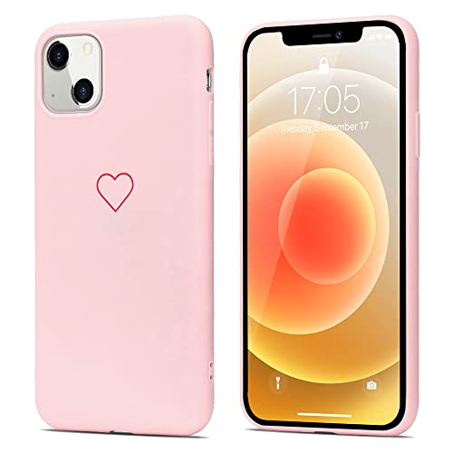 LAPOPNUT Hülle Kompatibel mit iPhone 13 Handyhülle Mädchen Cute Herz Muster Case Matt Soft Silikonhülle Ultradünn Stoßfest Weich TPU Bumper Schutzhülle für iPhone 13 Rosa von LAPOPNUT