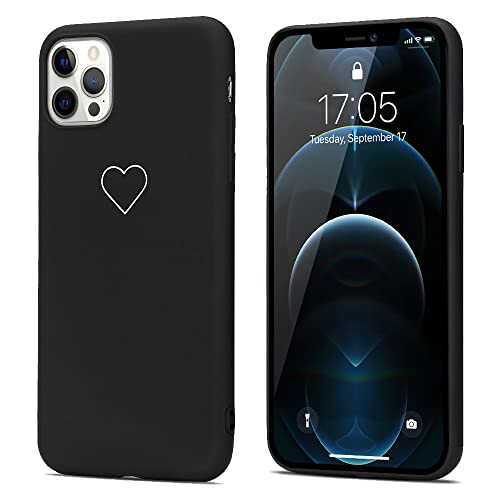 LAPOPNUT Hülle Kompatibel mit iPhone 13 Pro Handyhülle Mädchen Cute Herz Muster Case Matt Soft Silikonhülle Ultradünn Stoßfest Weich TPU Bumper Schutzhülle für iPhone 13 Pro Schwarz von LAPOPNUT