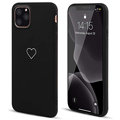 LAPOPNUT Hülle für iPhone 11 Pro Max Cute Love Heart Hülle Matt Soft Silicone Slim TPU Handytasche Flexible Schutzhülle HandyHülle Back Cover Hülle für Apple iPhone 11 Pro Max, Schwarz von LAPOPNUT