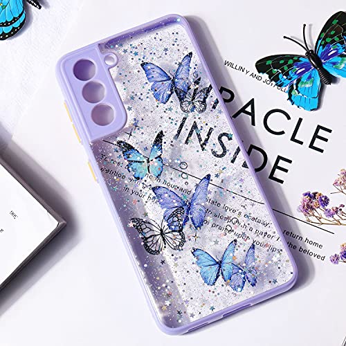 LAPOPNUT Kompatibel mit Samsung S21 Ultra Hülle Glitzer Handyhülle Schmetterling Muster Case Transparent Silikonhülle Klar Butterfly Schutzhülle Mädchen Frau Cover für Samsung Galaxy S21 Ultra Lila von LAPOPNUT