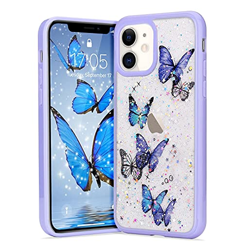 LAPOPNUT Kompatibel mit iPhone 12 Pro Max Hülle Glitzer Handyhülle Schmetterling Muster Case Transparent Silikonhülle Klar Butterfly TPU Schutzhülle Mädchen Frau Cover für iPhone 12 Pro Max Lila von LAPOPNUT