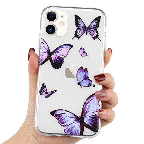 LAPOPNUT für iPhone 11 Pro Handyhülle Transparent Hülle Blau Schmetterling Silikon Schutzhülle Klar Rückschale Butterfly TPU Case Cover für iPhone 11 Pro, Lila von LAPOPNUT