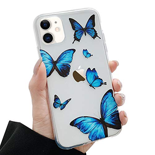 LAPOPNUT für iPhone 11 Pro Max Handyhülle Transparent Hülle Blau Schmetterling Silikon Schutzhülle Klar Rückschale Butterfly TPU Case Cover für iPhone 11 Pro Max, Blau von LAPOPNUT