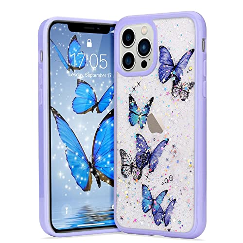 LAPOPNUT für iPhone 13 Pro Max Hülle Glitzer Handyhülle Schmetterling Muster Case Transparent Silikonhülle Klar Butterfly TPU Silikon Schutzhülle Mädchen Frau Case Cover für iPhone 13 Pro Max Lila von LAPOPNUT