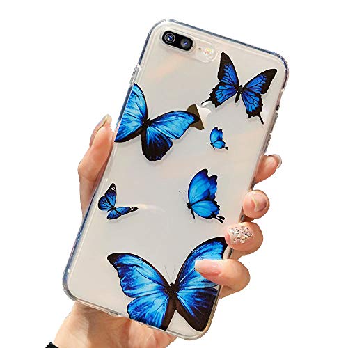 LAPOPNUT für iPhone 7 Plus/8 Plus Handyhülle Transparent Hülle Blau Schmetterling Silikon Schutzhülle Klar Rückschale Butterfly TPU Case Cover für iPhone 7 Plus/8 Plus, Blau von LAPOPNUT