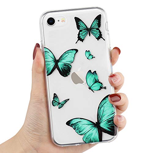 LAPOPNUT für iPhone 7 Plus/8 Plus Handyhülle Transparent Hülle Blau Schmetterling Silikon Schutzhülle Klar Rückschale Butterfly TPU Case Cover für iPhone 7 Plus/8 Plus, Minzgrün von LAPOPNUT
