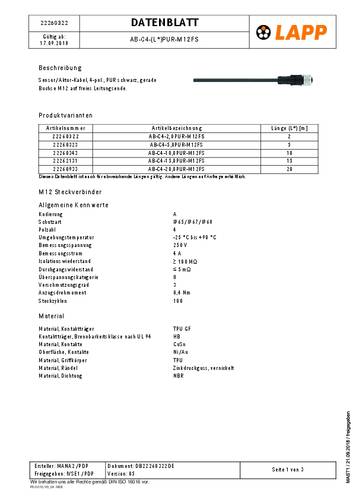 LAPP 22260322 Sensor-/Aktor-Datensteckverbinder, konfektioniert 1St. von LAPP