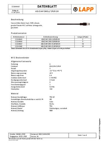 LAPP 22260465 Sensor-/Aktor-Datensteckverbinder, konfektioniert 1St. von LAPP