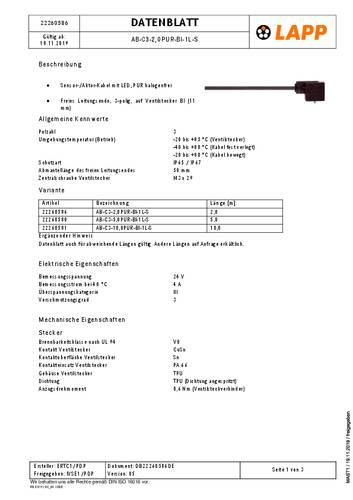 LAPP 22260586 Sensor-/Aktor-Datensteckverbinder, konfektioniert 1St. von LAPP