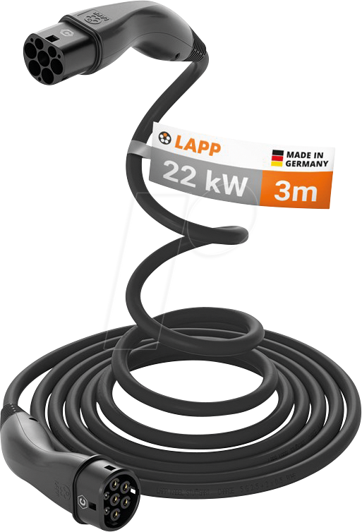 LAPP 75749 - Typ 2 Kabel, für E-Fahrzeuge, 22 kW, 32 A, 3 Ph, Helix, 3 m LAPP 75749 - Typ 2 Kabel, für E-Fahrzeuge, 22 kW, 32 A, 3 Ph, Helix, 3 m von LAPP