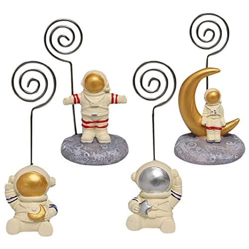 LAPYAPPE 1 Set 4 Stück Astronauten Visitenkartenhalter Roségold Schreibtischzubehör Tischdekoration Büro Hochzeitsdekoration Goldene Büroklammern Pinnwand Memo Papierhalter Clip von LAPYAPPE