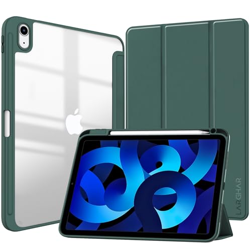 Larghar Matte Hülle für iPad (A16) 11. / 10. Generation (2025/2022) mit Stifthalter, mattiert, durchscheinende Rückseite, schlanker Ständer, Schutzhülle für Tablet (Dunkelgrün) von LARGHAR