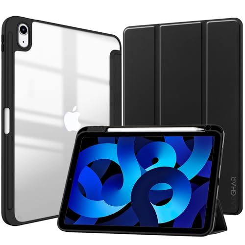 Larghar Matte Hülle für iPad (A16) 11. / 10. Generation (2025/2022) mit Stifthalter, mattiert, durchscheinende Rückseite, schlanker Ständer, Schutzhülle für Tablet (schwarz) von LARGHAR