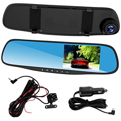 LASIEYO Dashcam, Auto Spiegel Recorder Full HD 1080P，4,3" Dashboard-Kamera Vorder Dash Cam und Rückansicht Doppelobjektiv Nachtsicht von LASIEYO