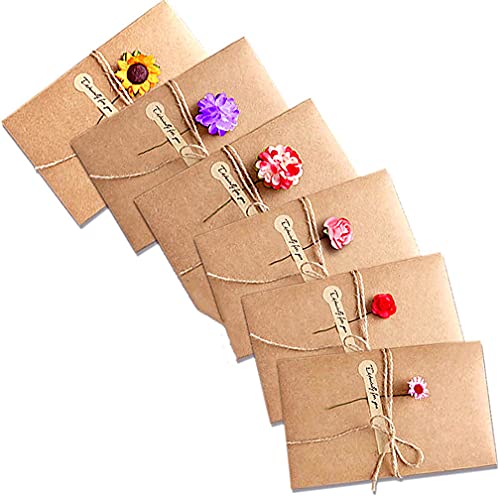 LATRAT 6 Stück Grußkarte Grußkarte Umschläge Retro Kraftpapier Blumen Eimer Verziert Postkarte für verschiedene Anlässe Hochzeitsgrüße Geburtstag Einladungen Weihnachten Muttertag von LATRAT