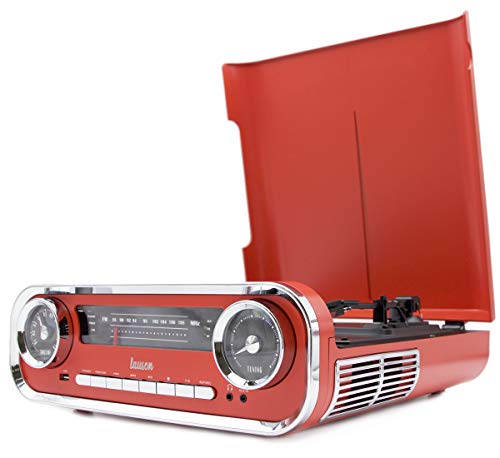 LAUSON 01TT17 Vinyl Plattenspieler Retro Design, Bluetooth, Musikanlage mit Plattenspieler, Stereoanlage Vintage, Retro Radio USB, 33/45/78 U/min, Vinyl zu MP3, Rot von LAUSON