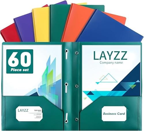 LAYZZ 2 Taschen-Ordner mit Zinken, 60 Stück, Poly-Kunststoff-Ordner, robuste Kunststoffordner mit Taschen und Zinken, Briefgröße, 6 Farben, für Büros und Schulen LAYZZ 2 Taschen-Ordner mit Zinken, 60 Stück, Poly-Kunststoff-Ordner, robuste Kunststoffordner mit Taschen und Zinken, Briefgröße, 6 Farben, für Büros und Schulen von LAYZZ