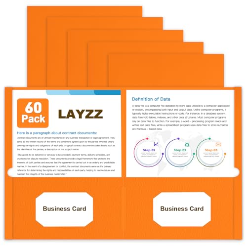 LAYZZ Ordner mit Taschen, 60 Stück, Papiertaschenordner, 2 Taschenmappen, passend für Papier in Briefgröße, für Schule, Büro und Zuhause (Orange) von LAYZZ