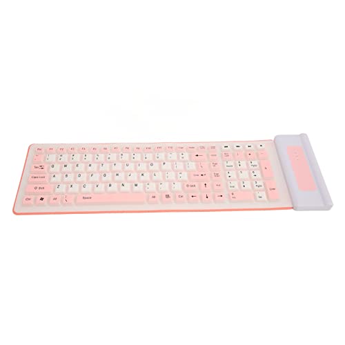 2.4G Tastatur, Leise Tragbare 103 Tasten wasserdichte Silikontastatur Staubdicht für Büro (Rosa) von LBEC