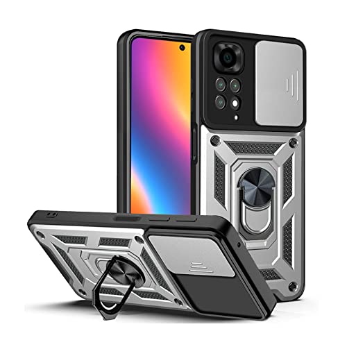 LBH Armor Hülle für Xiaomi Redmi Note 11 Case mit Kameraschutz Outdoor Stoßfest Handyhülle 360 Grad Metal Ring Halter Ständer Schutzhülle für Handyhalterung Auto Magnet Silber von LBH