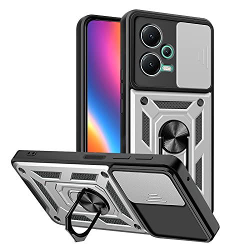 LBH Armor Hülle für Xiaomi Redmi Note 12 5G Case mit Kameraschutz Outdoor Stoßfest Handyhülle 360 Grad Metal Ring Halter Ständer Schutzhülle für Handyhalterung Auto Magnet Silber von LBH