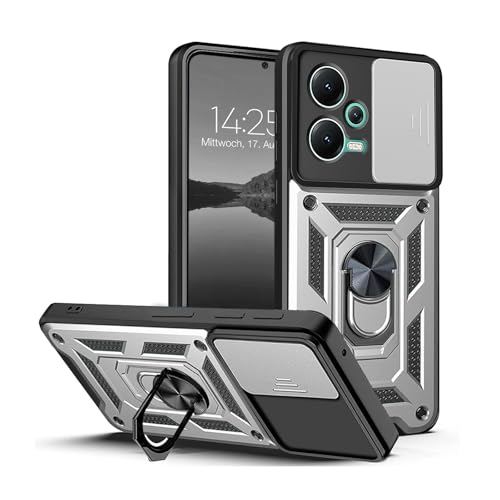 LBH Armor Hülle für Xiaomi Redmi Note 12 5G Case mit Kameraschutz Outdoor Stoßfest Handyhülle 360 Grad Metal Ring Halter Ständer Schutzhülle für Handyhalterung Auto Magnet Silber von LBH