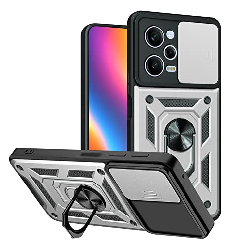 LBH Armor Hülle für Xiaomi Redmi Note 12 Pro 5G Case mit Kameraschutz Outdoor Stoßfest Handyhülle 360 Grad Metal Ring Halter Ständer Schutzhülle für Handyhalterung Auto Magnet Silber von LBH