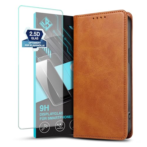LBH Handyhülle Smartphone-Hülle für Apple iPhone XR mit Displayglas Klapphülle Magnetverschluss Kartenfächer Geldfach Standfunktion Case Etui Rundumschutz Schutzhülle Hellbraun von LBH