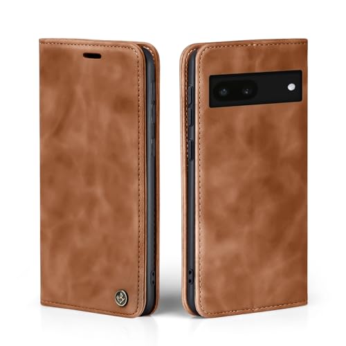 LBH Handyhülle für Google Pixel 6a in Hellbraun mit Karten- und Geldfach Smartphone Hülle mit Standfunktion Flip Case Schutzhülle Magnetverschluss Vintage von LBH