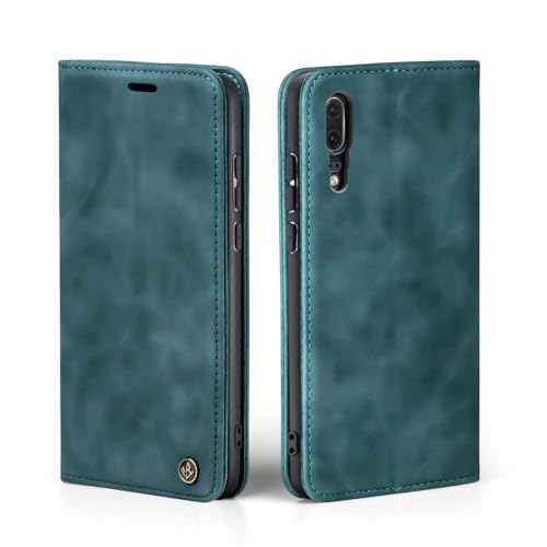 LBH Handyhülle für Huawei P20 in Petrol Blau mit Karten- und Geldfach Smartphone Hülle mit Standfunktion Flip Case Schutzhülle Magnetverschluss Vintage von LBH